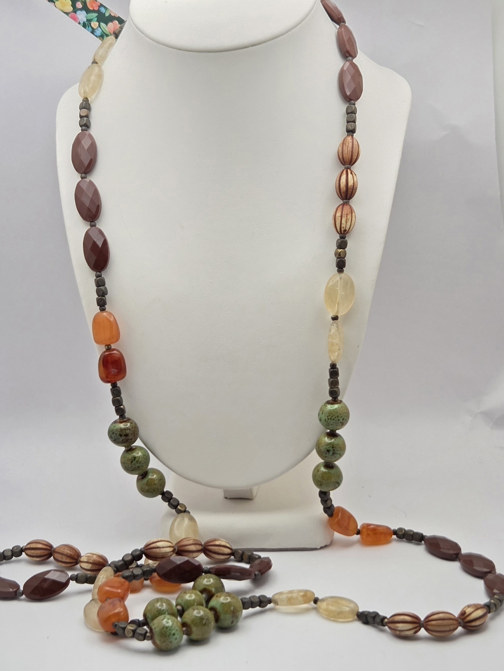 Premier Designs 54" Multi-Media Beaded Long Strand Necklace Earth Tones